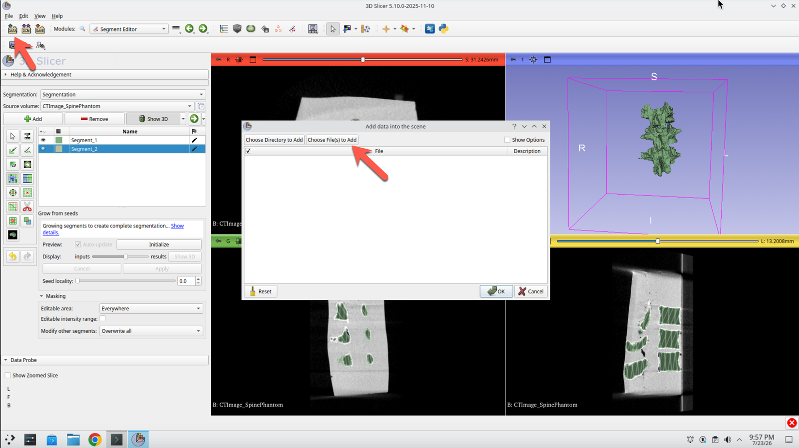 Slicer toolbar with the Data module button highlighted