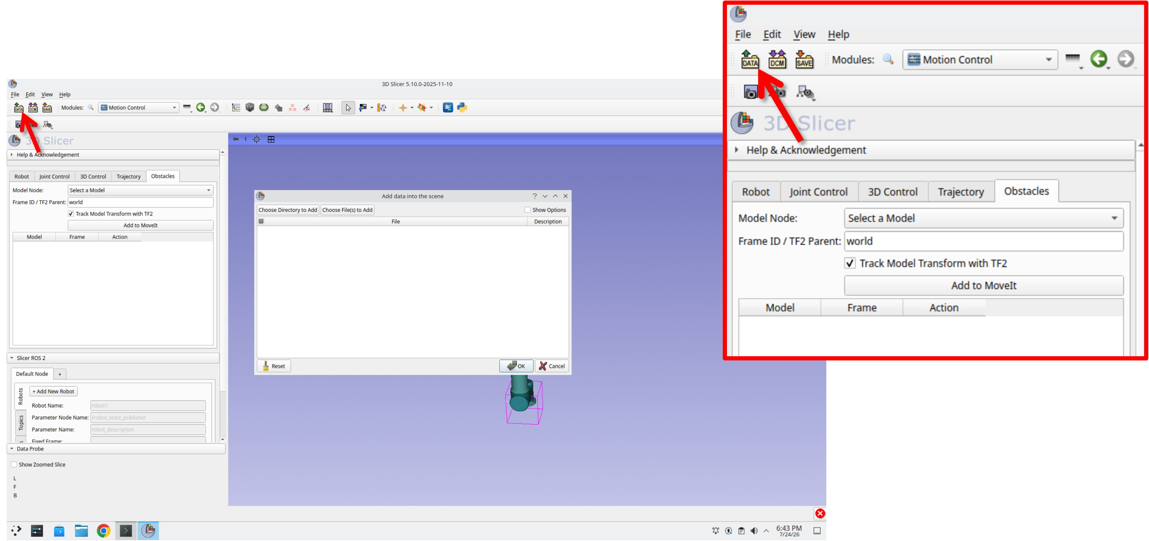 Add data into the scene dialog with Choose Directory to Add and Choose File(s) to Add buttons