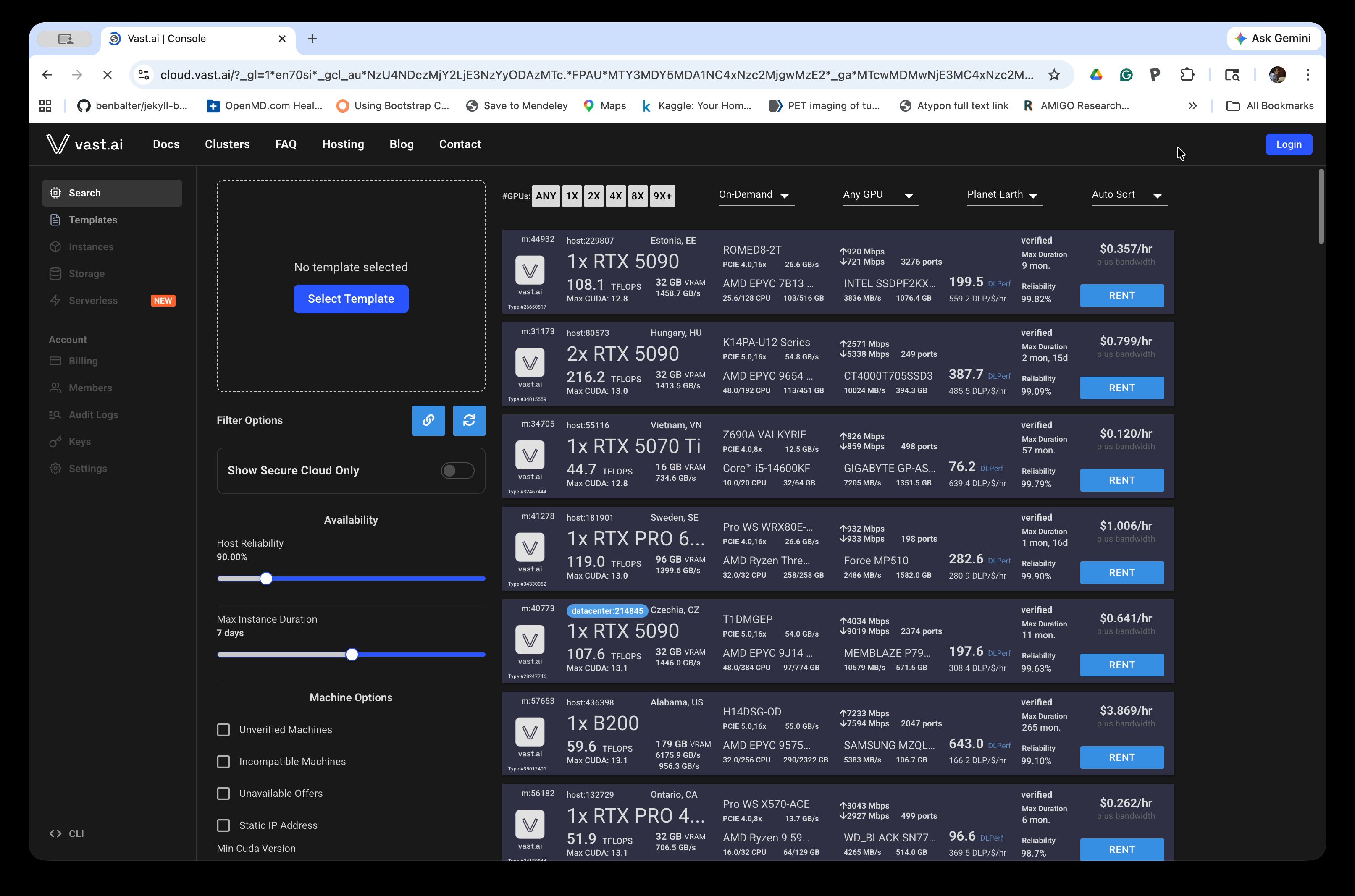 vast.ai console