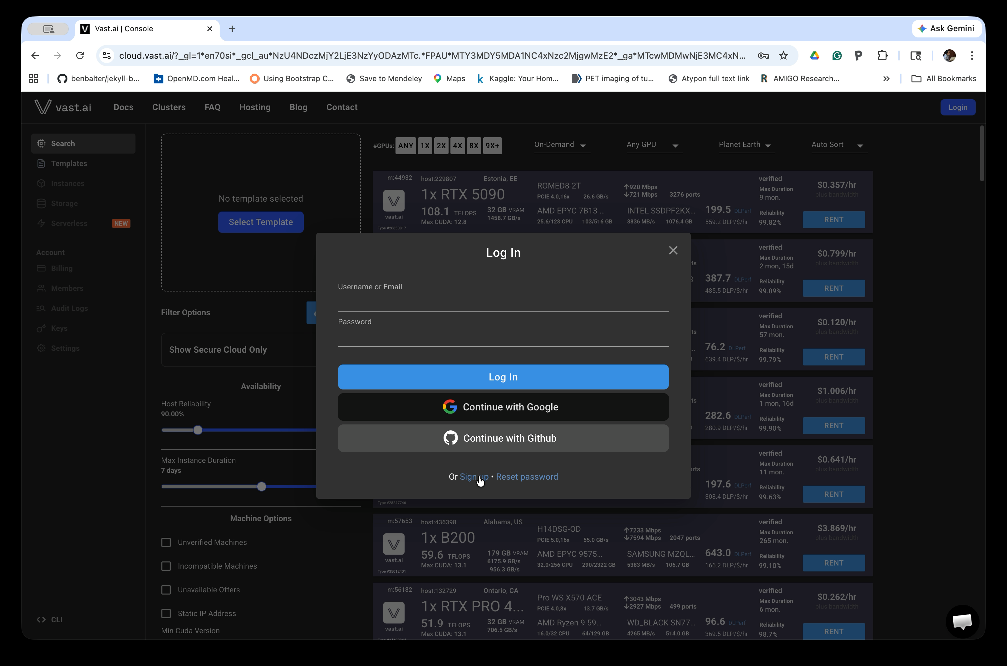 Log in dialog
