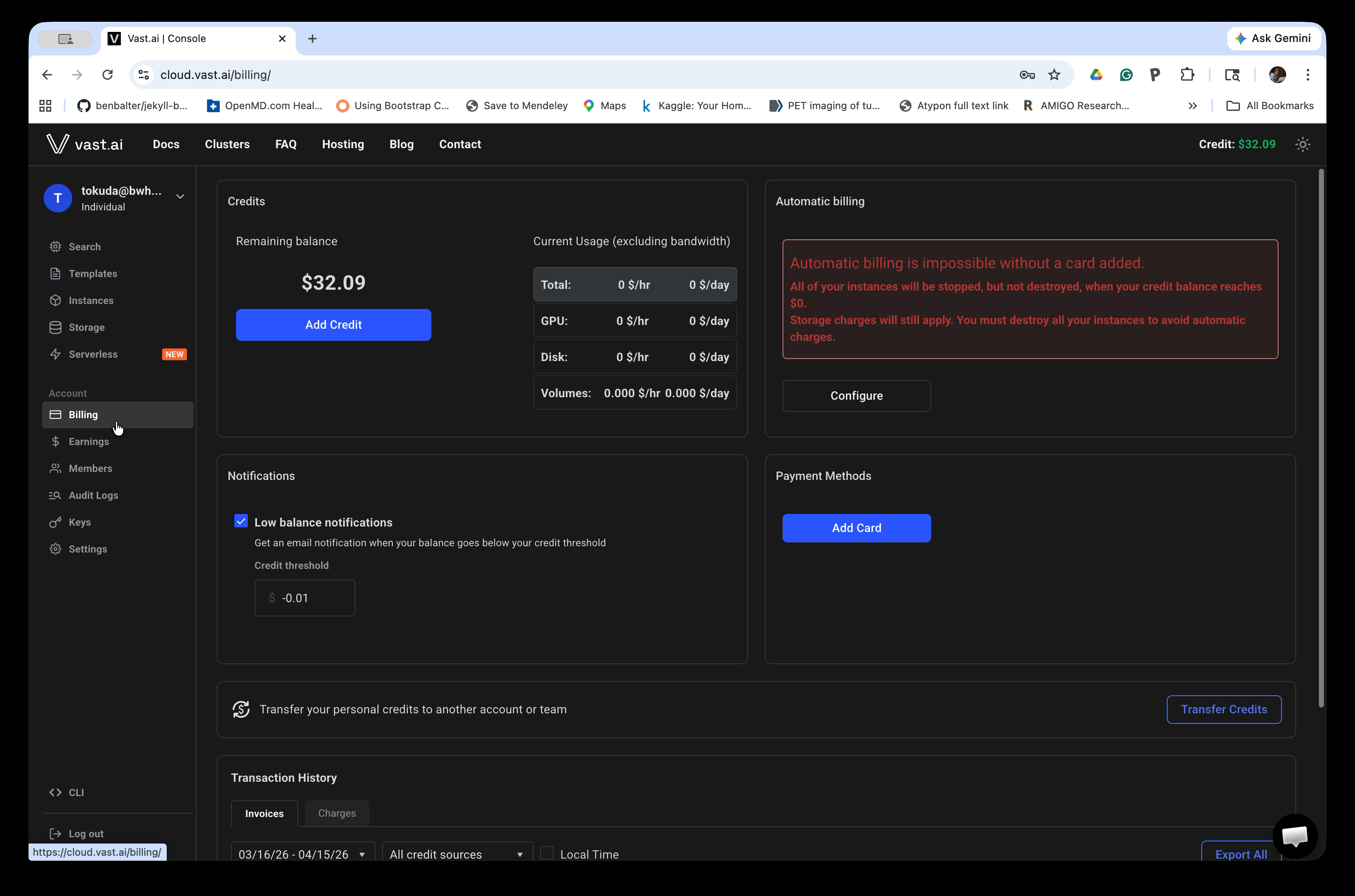 Billing page
