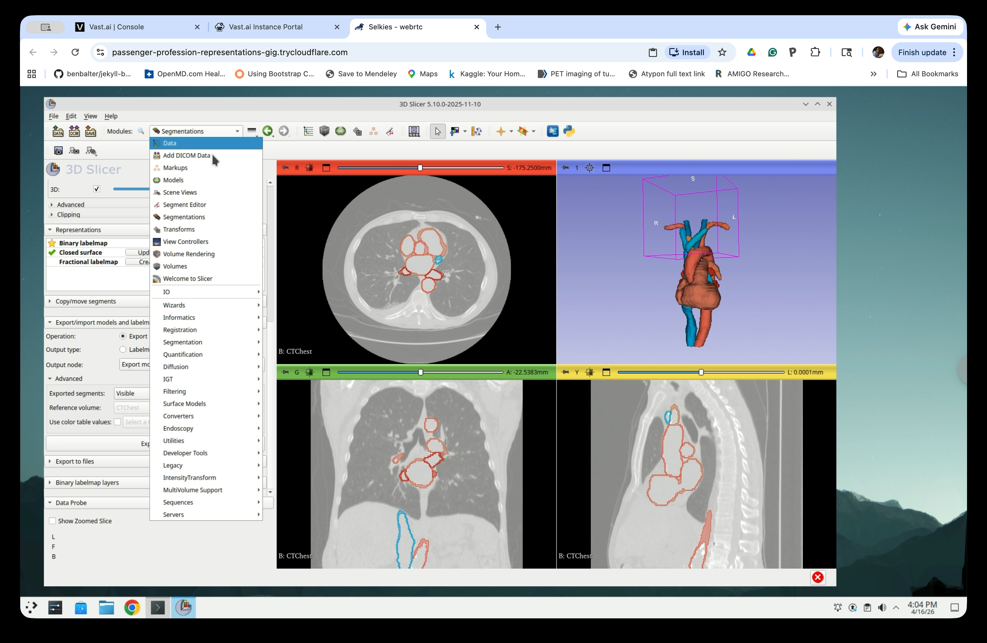 Modules menu with Data highlighted