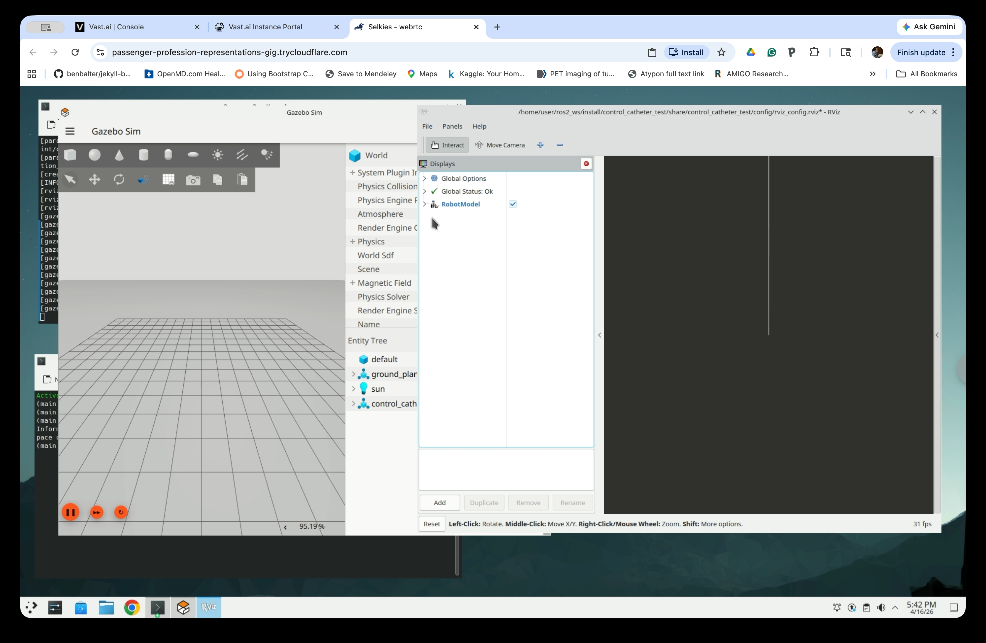 Windows resized to show Gazebo and RViz side by side
