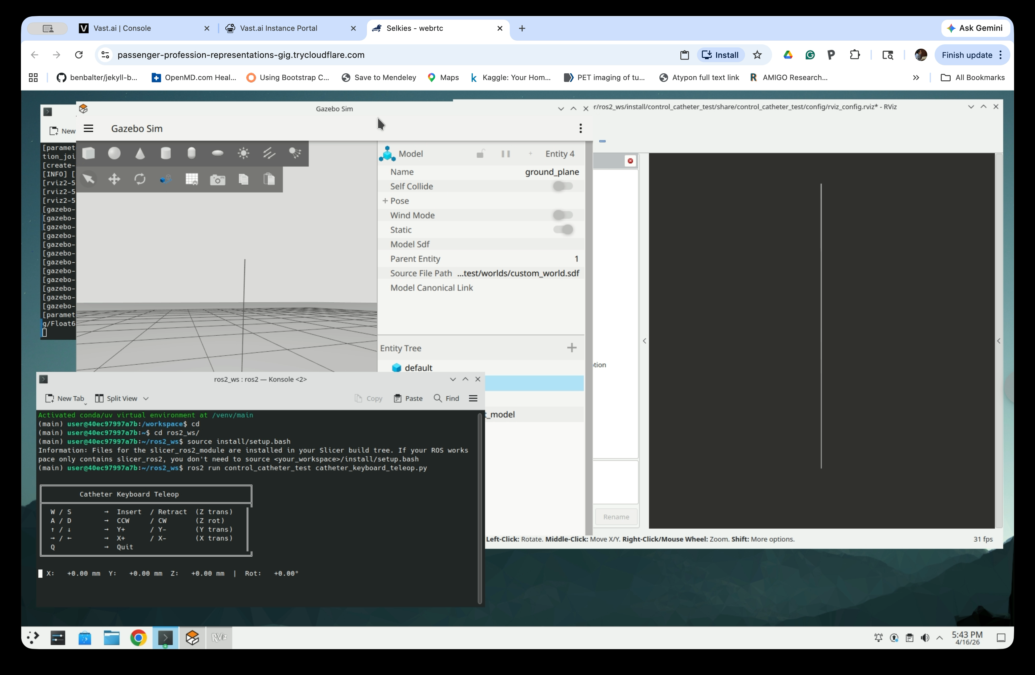 Catheter Keyboard Teleop control panel in terminal