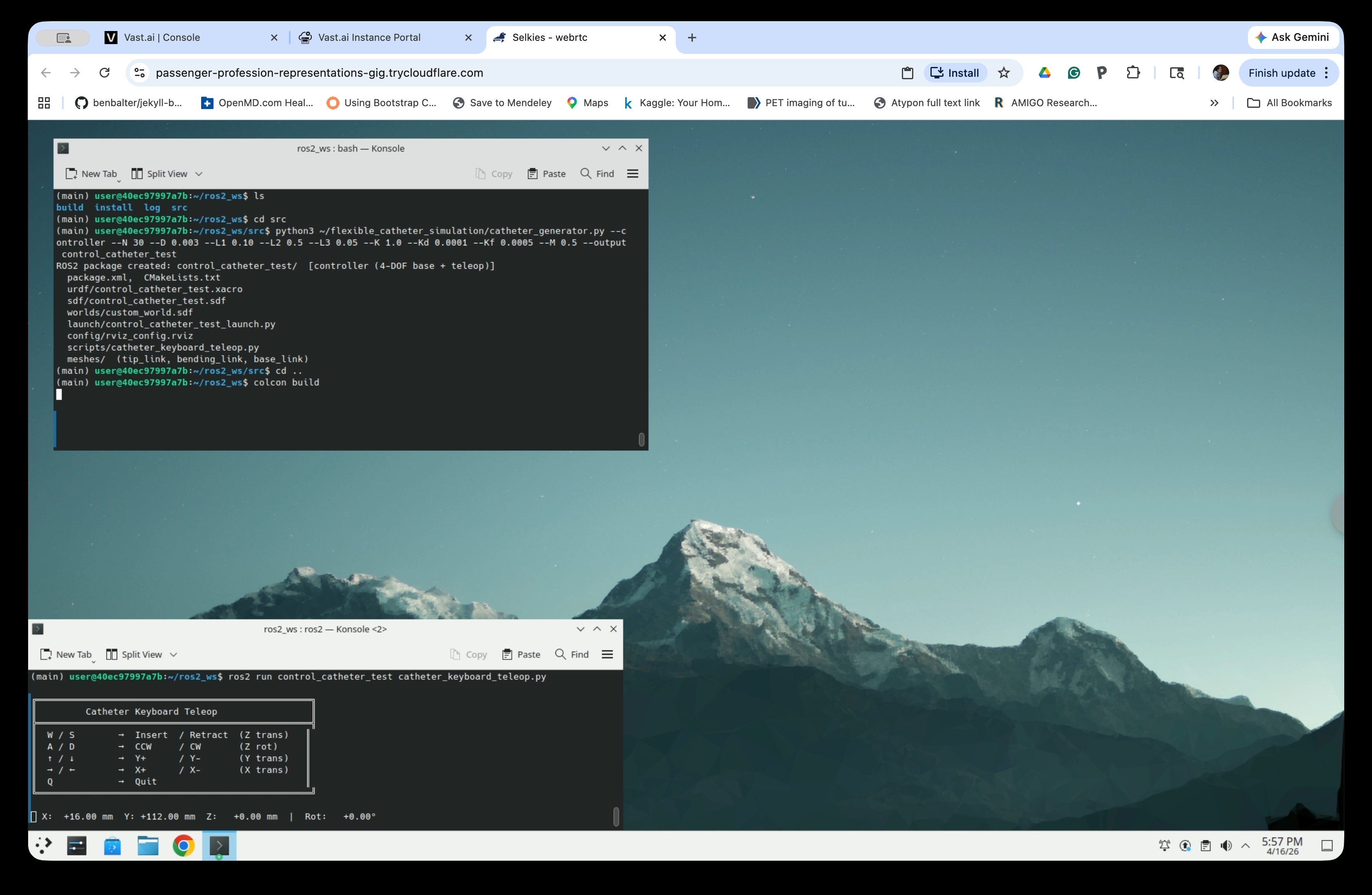 Terminal showing colcon build running after regeneration