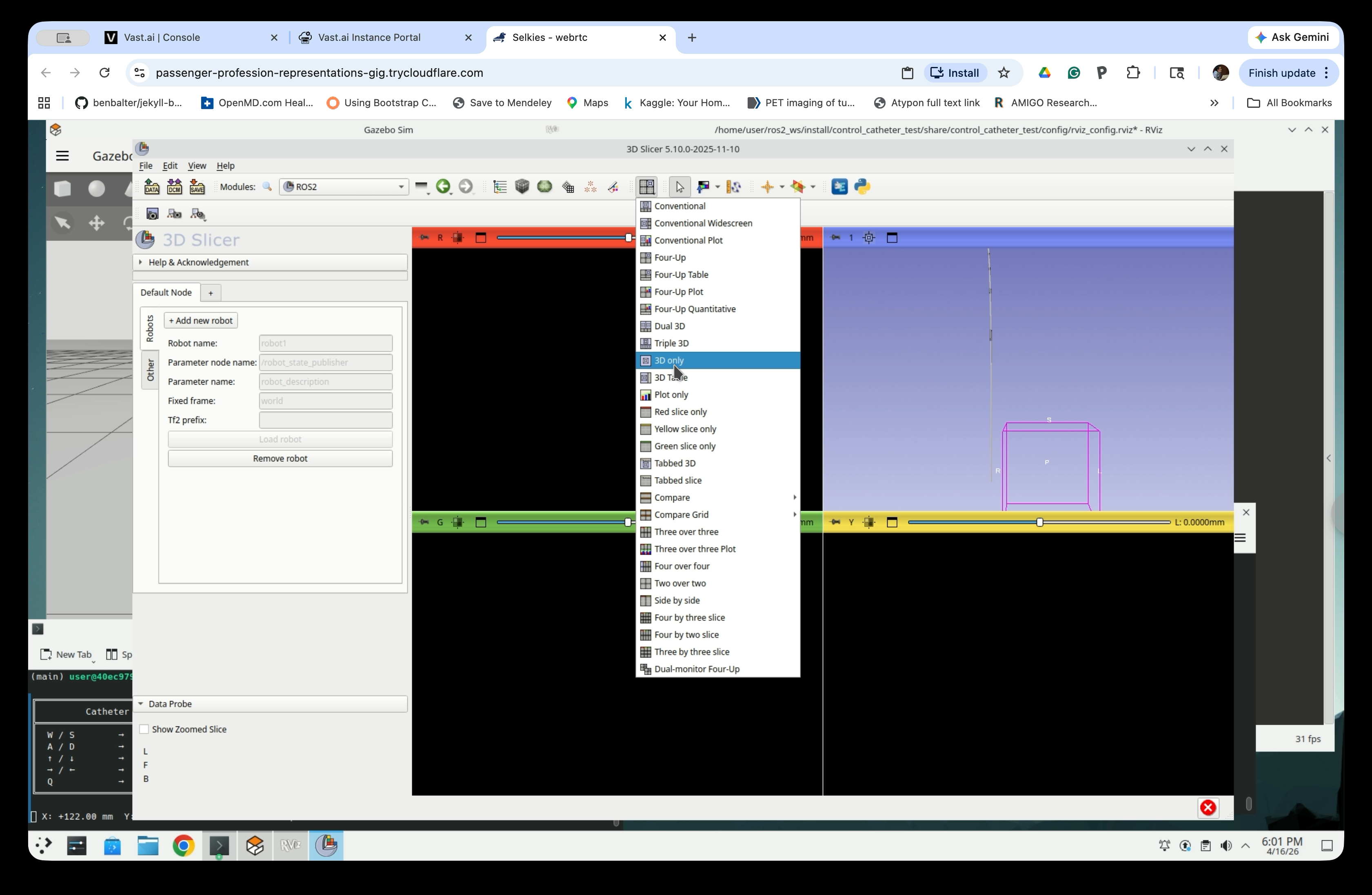 Slicer layout selector dropdown with 3D only highlighted