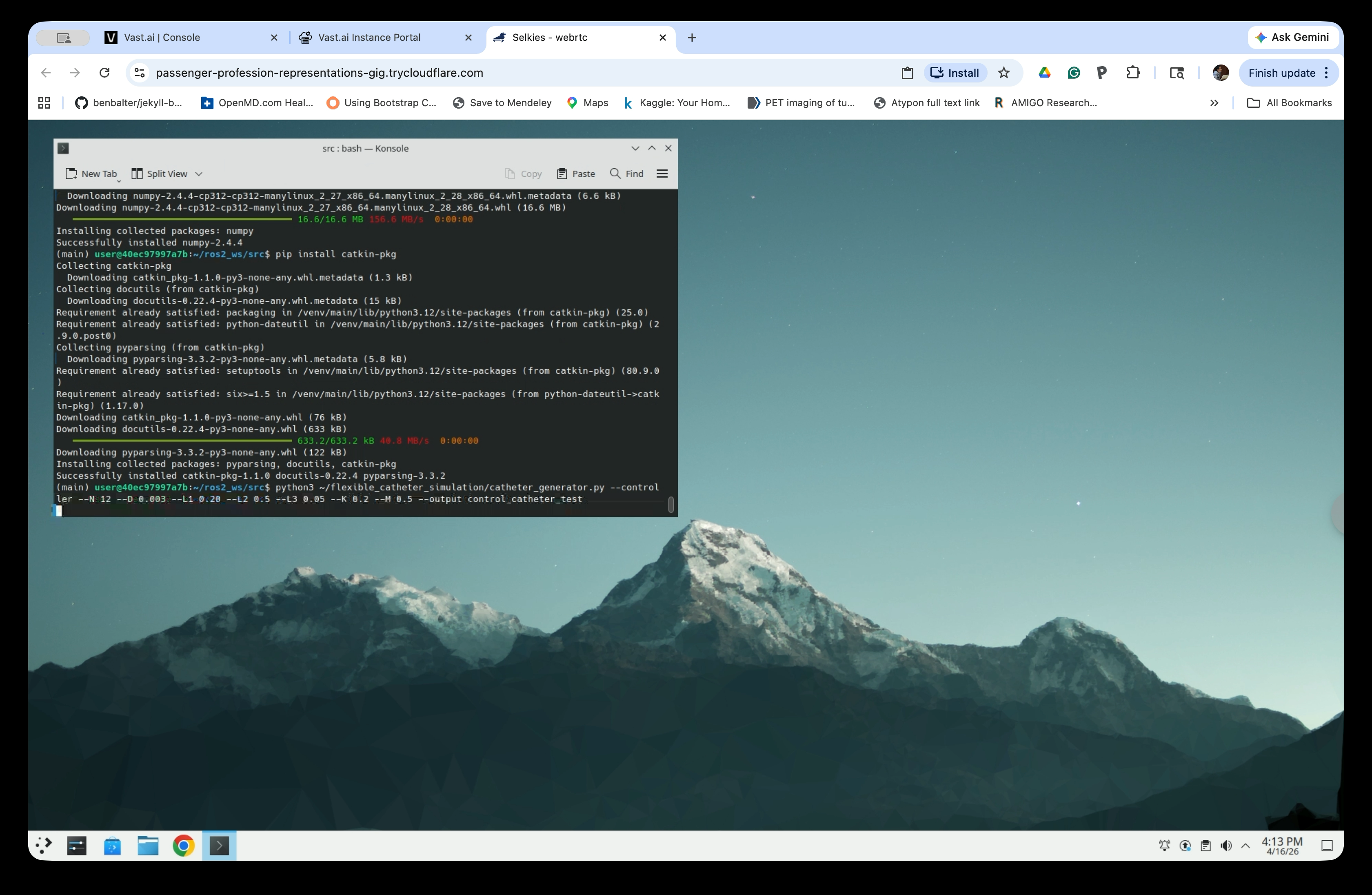 Terminal showing the generated package files and the start of colcon build