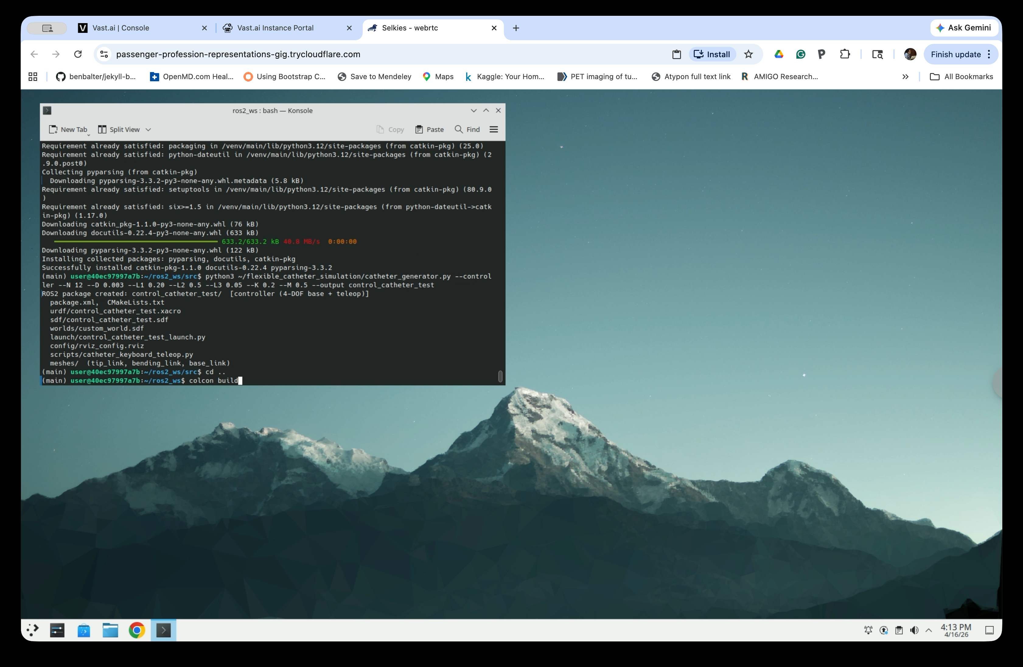 Terminal showing colcon build in progress