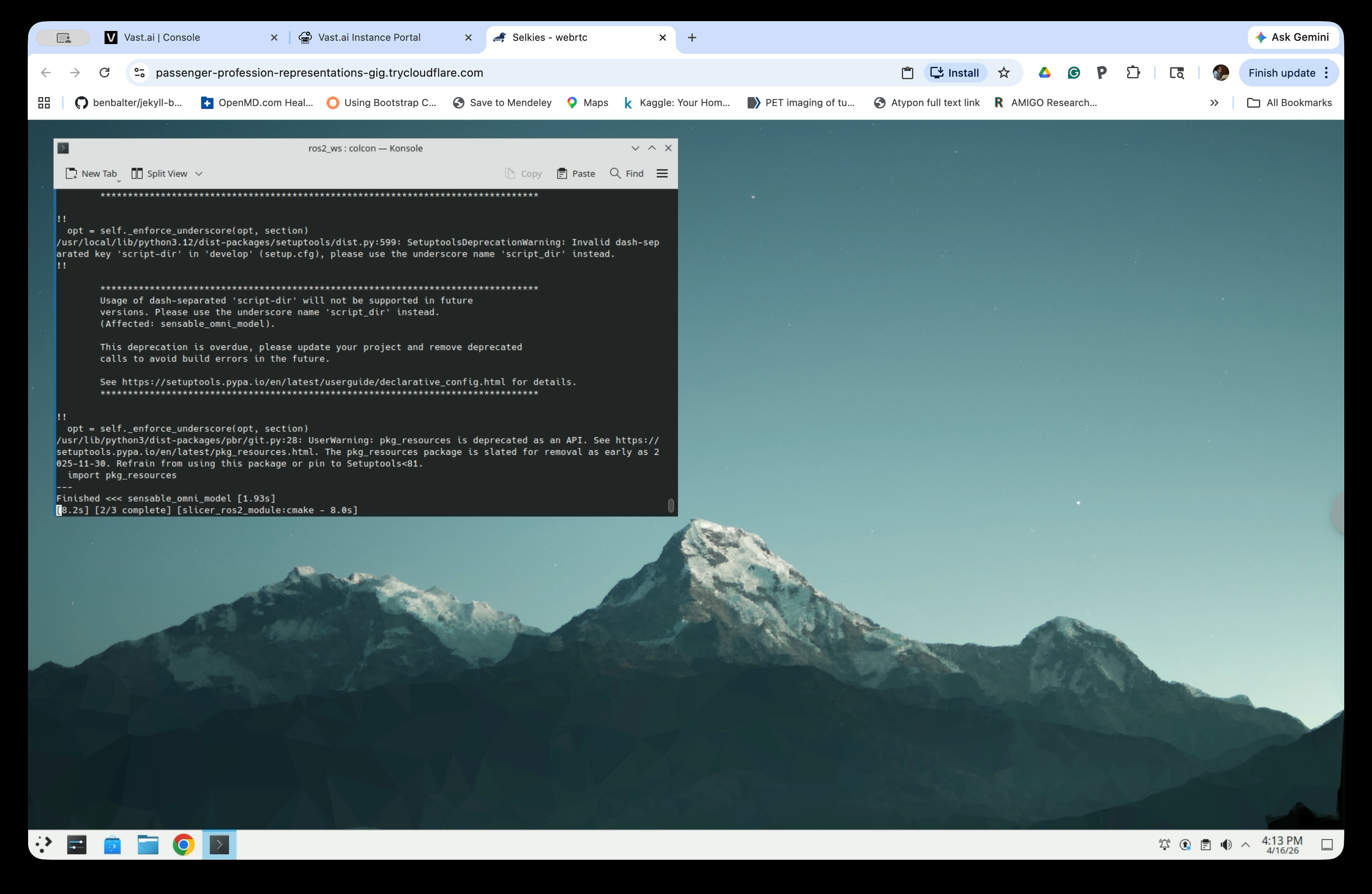 Terminal showing colcon build complete with summary