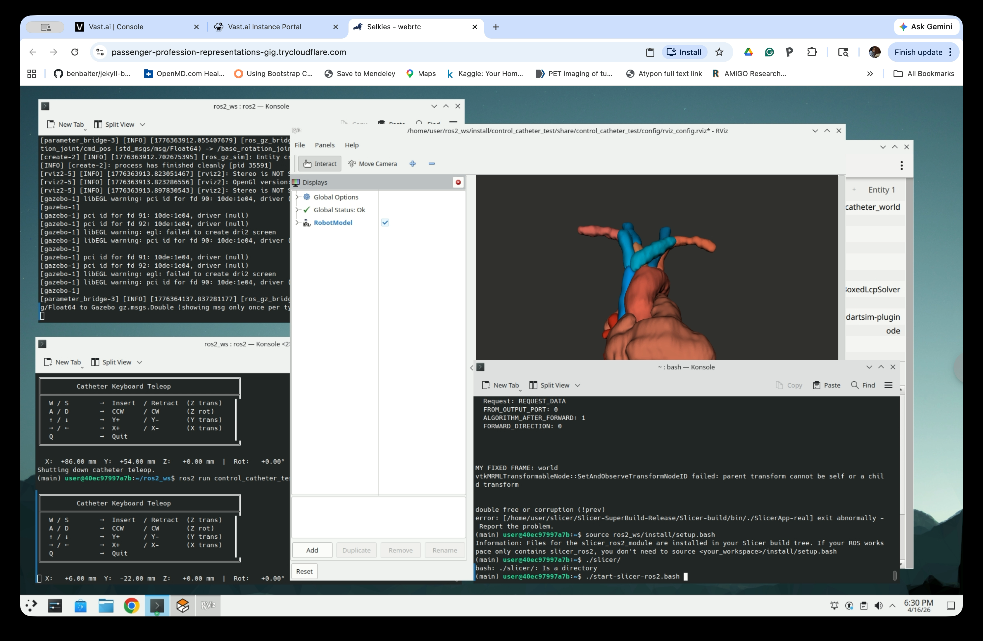 Terminal showing Slicer startup output with simulation continuing in background
