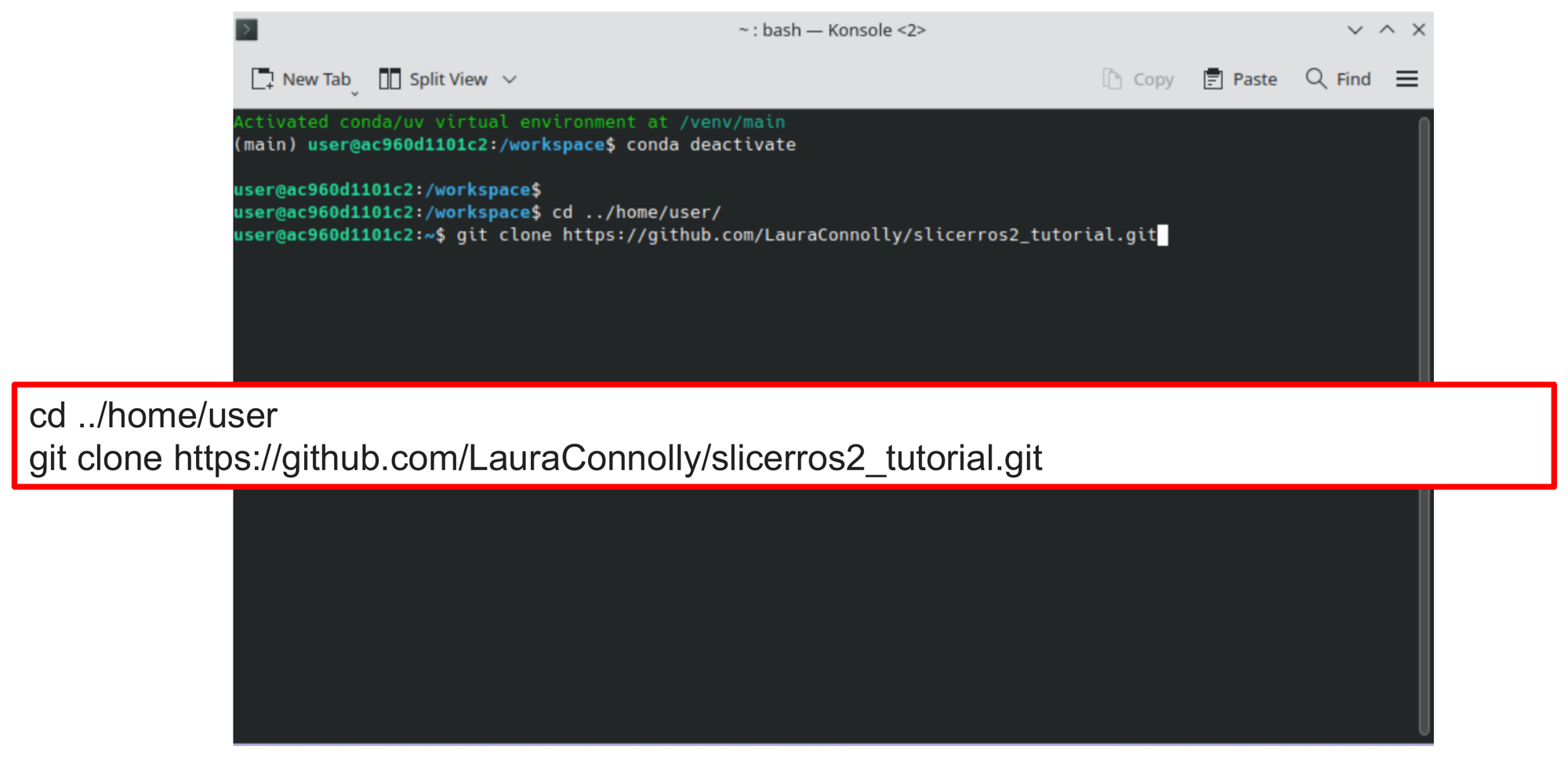 Terminal showing the cd and git clone commands