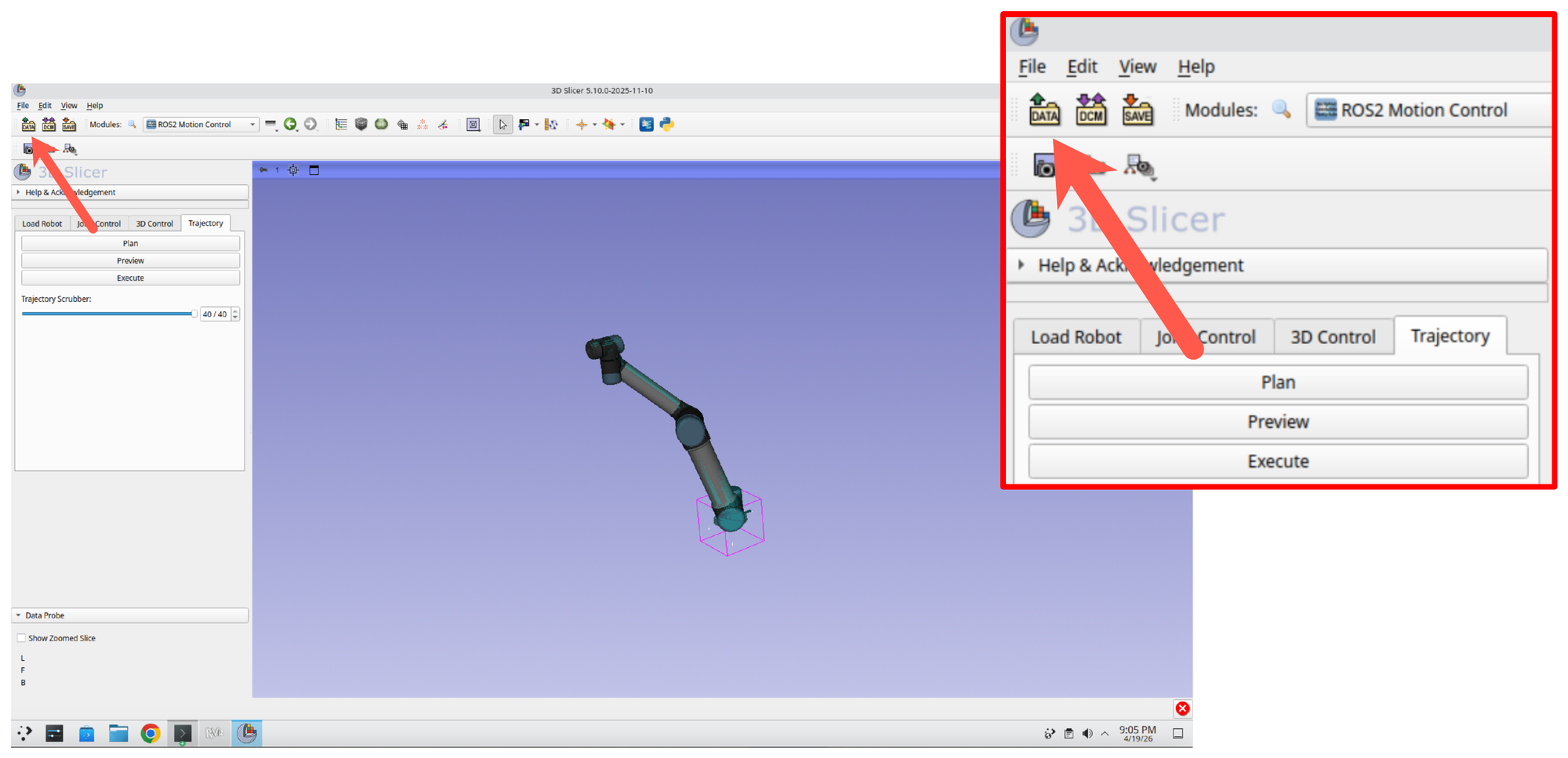 Slicer main window with the Add Data button highlighted in the toolbar