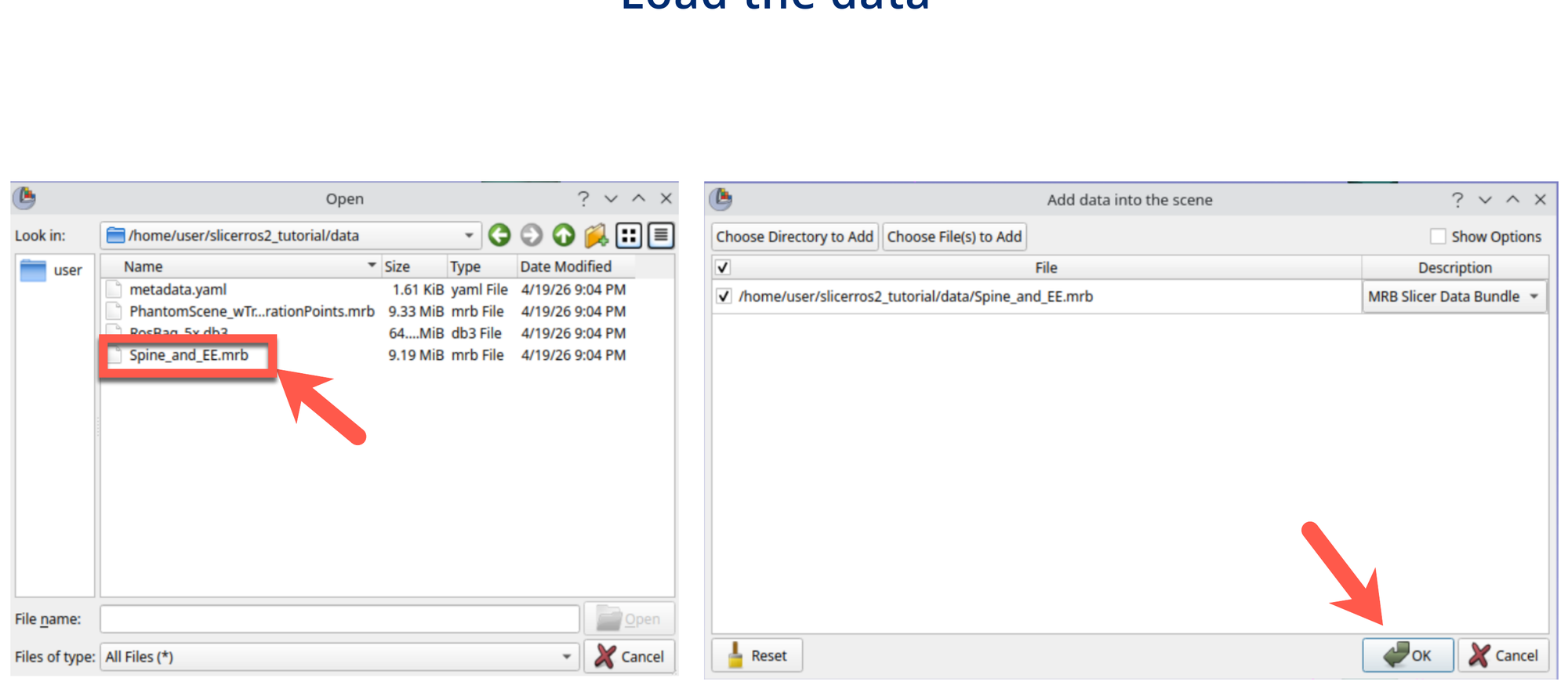 File browser showing Spine_and_EE.mrb selected, with the Add Data dialog confirming the file